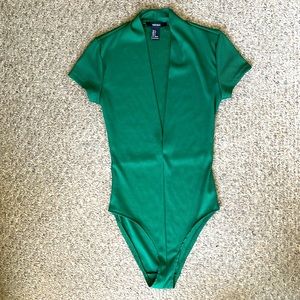 Green Low cute V neck body suit
